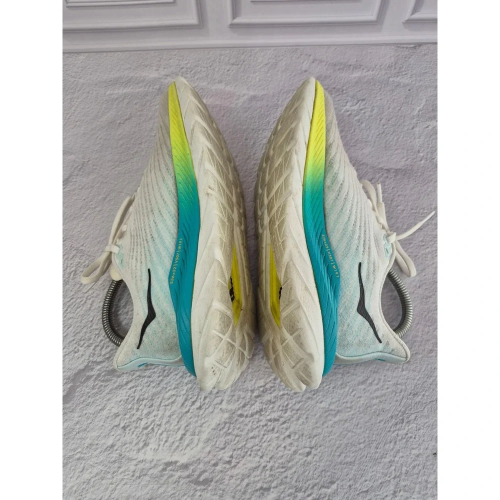 Hoka Mach 5 Womens Running Shoes Size 6.5 B White Blue Yellow Profly+ Sneakers